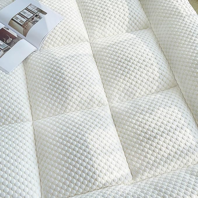 Mattress Topper King Size - Breathable Folding Mattress Pad for Back Pain Relief Soft & Plush Mattress Protector - Pillow Top Bed Topper for Firm Mattress