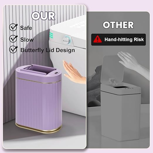 ELPHECO Bathroom Trash Can with Lid Butterfly, Motion Sensor Trash Can Bathroom Decor Automatic Garbage Can Wastebasket Bathroom Accessories, Kitchen, Living Room, Office, Purple Gold - Image 4