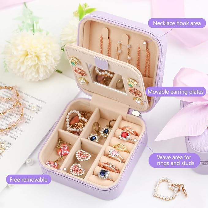 CHMI Travel Jewelry Case, Purple Travel Jewelry Box, Travel Jewelry Organizer, Travel Gifts for Women Girls, Jewelry Organizer Box, Birthday Gifts for Women, Christmas Gifts for Teens Girls - Y - Image 2