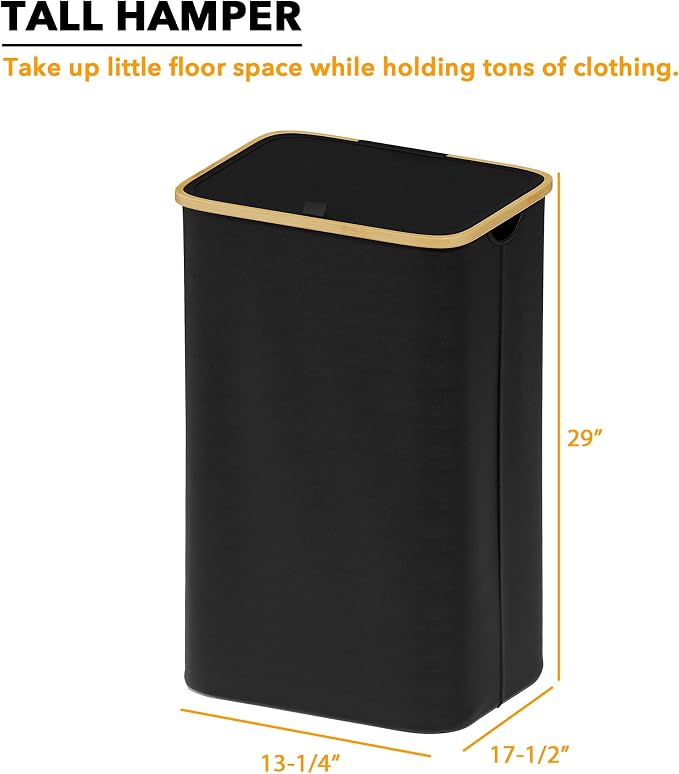 SpaceAid Laundry Hamper with Lid, 110L Large Tall Clothes Basket Bin with Bamboo Handles, Collapsible Laundry Hamper for Bedroom, Bathroom, Dorm, Laundry Room - Black - Image 5