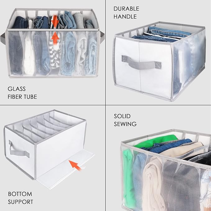 Univivi Extra Large Wardrobe Clothes Organizer Closet Organizer Portable Pants Sweaters Organizer for Closet,T-Shirt, Underwear, Upgraded 7 Grids Jeans Hoodie Organizer Clothes Organizer - Set of 2 - Image 4