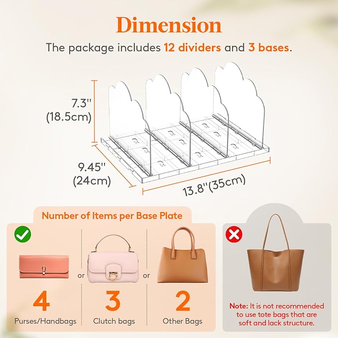 Lifewit Purse Organizer for Closet, Clear Handbags Storage Organizer, Adjustable Clutch Purse Storage Organizer Holder for Closet, 3 Pack Bookshelf Dividers for Sweater in Bedroom 35 x 24 cm/14 x 9.5 - Image 2