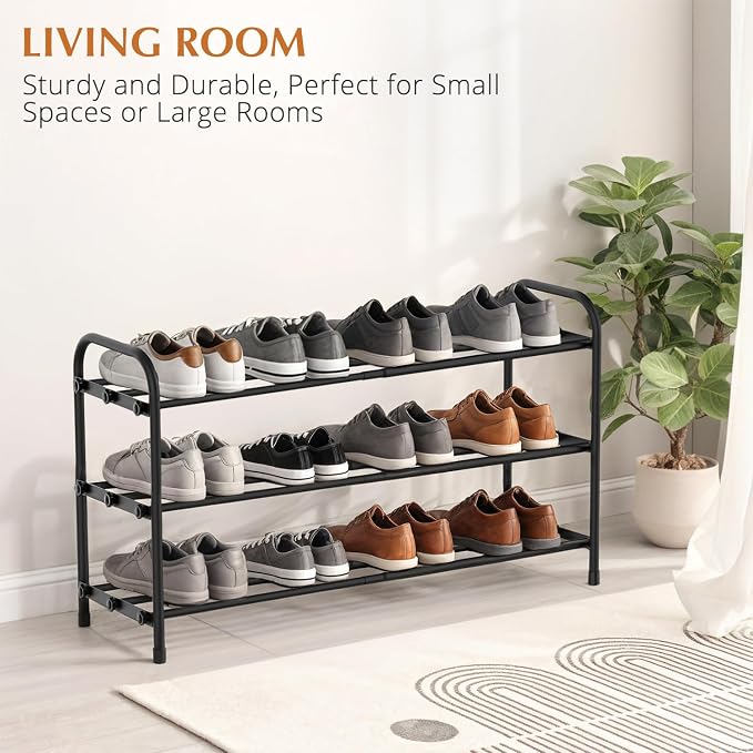 INSMART 3-Tier Expandable Shoe Rack, Stackable and Adjustable Shoes Organizer Storage Shelf, Sturdy and Durable Metal Structure Free Standing Shoe Rack for Closet Entryway Doorway - Image 5