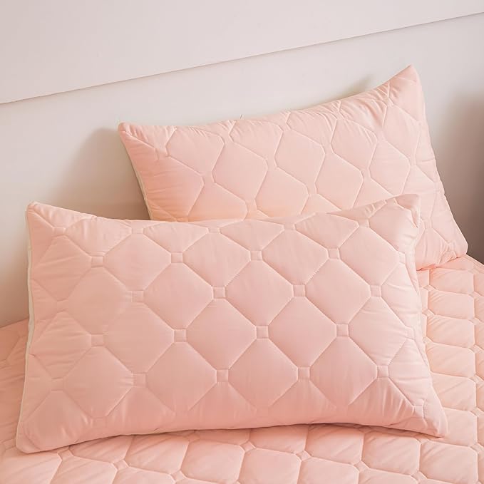 Queen Mattress Protector Waterproof, 18” Deep Pocket Fitted Sheet Queen+2pcs Pillow Cases - Leakproof, Oeko-TEX Certified, Breathable & Noiseless,Machine Washable (Pink)