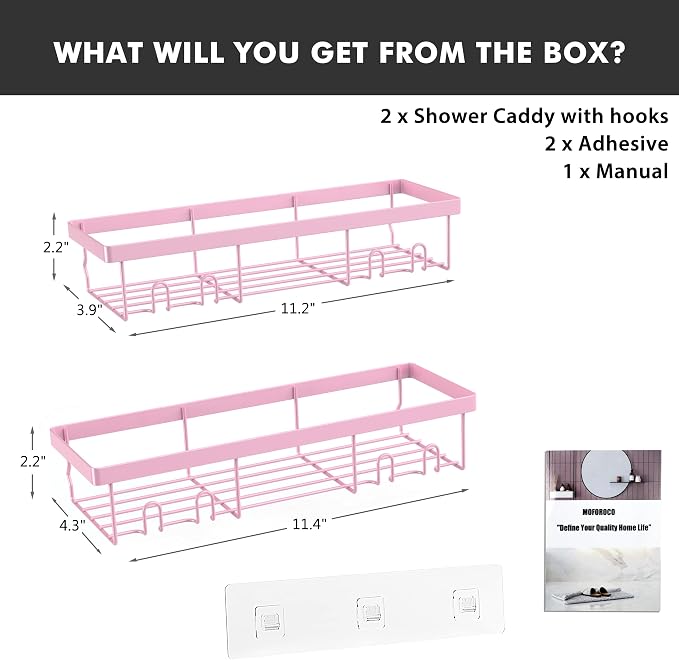 Moforoco Shower Caddy Shelf Organizer Rack, Self Adhesive Black Bathroom Shelves Basket, Home Farmhouse Wall Inside Organization and Storage Decor Rv Accessories, First Camper Apartment Essentials - Image 2