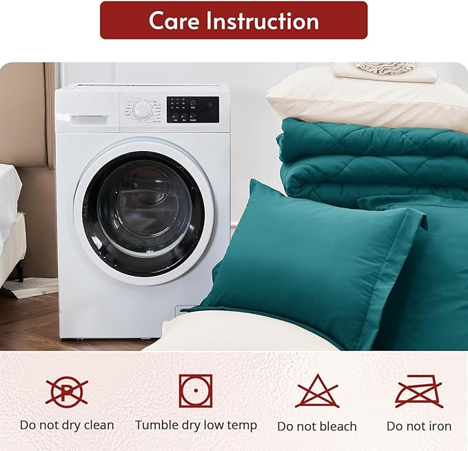 MUXHOMO 7 Pieces Queen Comforter Set, Reversible Bed in a Bag Queen Size, All Season Bedding Set with Comforter, Flat Sheet, Fitted Sheet, Pillowcases & Shams, Peacock Blue & Ivory