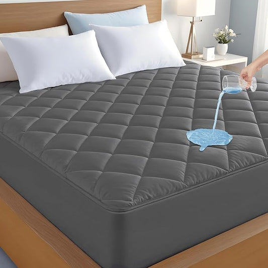 LUX Décor Full Size Mattress Pad - Quilted Elastic Fitted Mattress Cover Protector Upto 16 Inches Deep Pocket - Soft Breathable Noiseless Mattress Topper (Grey “54 X 75”)