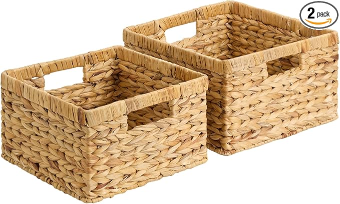 StorageWorks Wicker Storage Basket, Water Hyacinth Basket for Organizing, Decorative Water Hyacinth Storage Baskets, Set of 2, Large and Small by StorageWorks