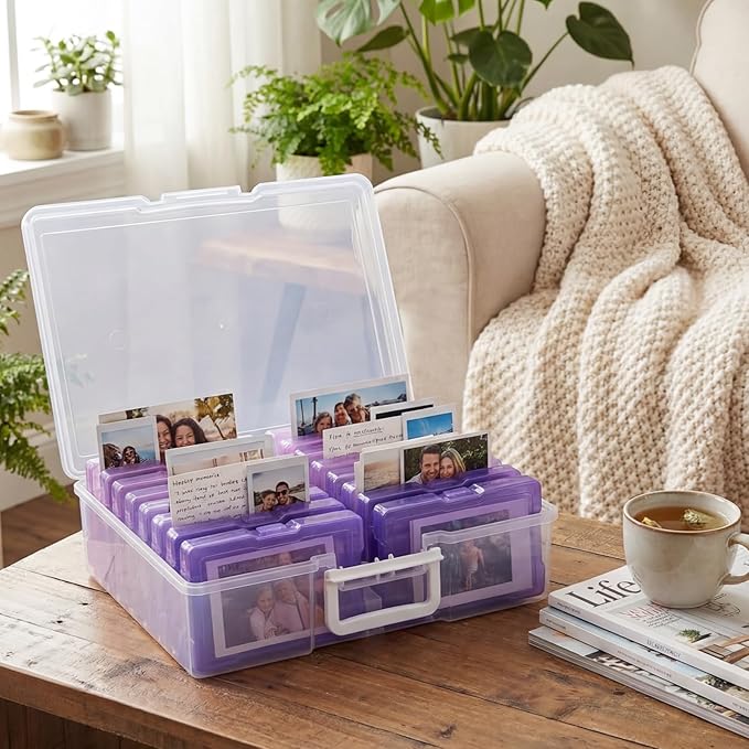 novelinks Transparent 4" x 6" Photo Cases and Clear Craft Keeper with Handle, 16 Inner Photo Organizers & Photo Storage Box, Plastic Photo Storage Containers (Purple Gradient) - Image 5