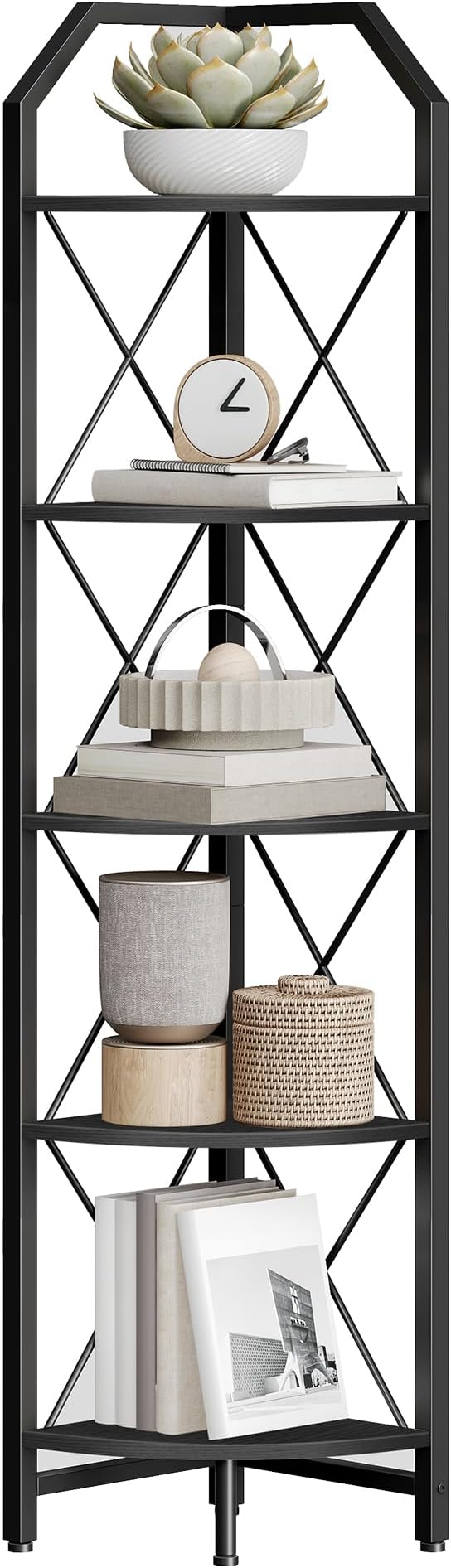 CHOEZON 5-Tier Corner Shelf, Industrial Corner Bookshelf, 59.4" Corner Storage Stand, Plant Stand Display Shelf, Corner Bookcase for Bedroom, Living Room, Home Office, Black TCJ10BB - Image 8