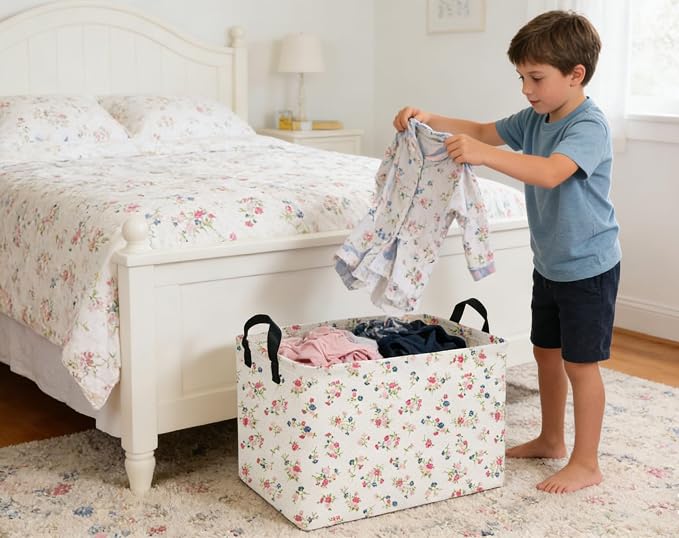 Rectangular Kids Baskets Flower Basket Cute Storage Bins Organizer Box Boys Room Decor for Home.(Dot flower) - Image 5