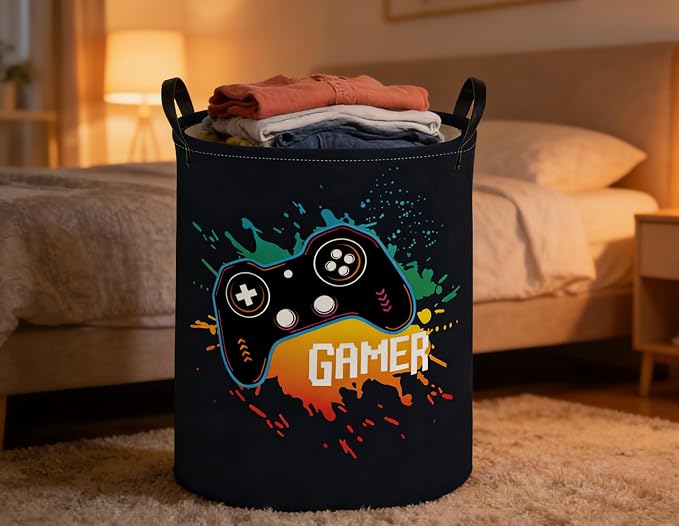 Kids Laundry Basket Game Hamper for Nursery Boys Hamper Cute Kids Storage Bin Room Decor for Home(Game) - Image 6