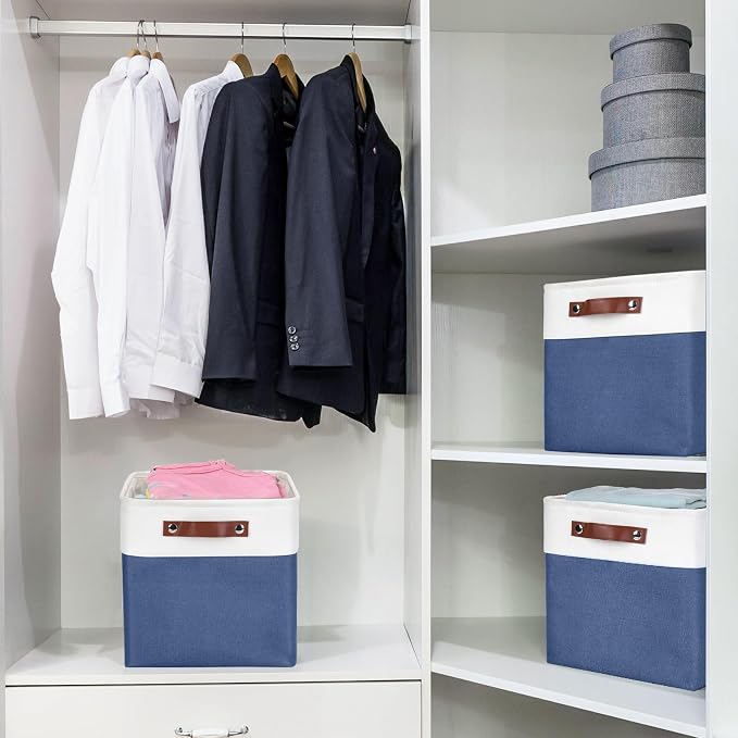 Bagnizer Collapsible Fabric Storage Cubes 11x11 Cube Storage Bins, 4 Pack Closet Baskets Box with Handles for Organizing, Shelf, Toys, Clothes, Home, Office, Nursery (Navyblue&White) - Image 3