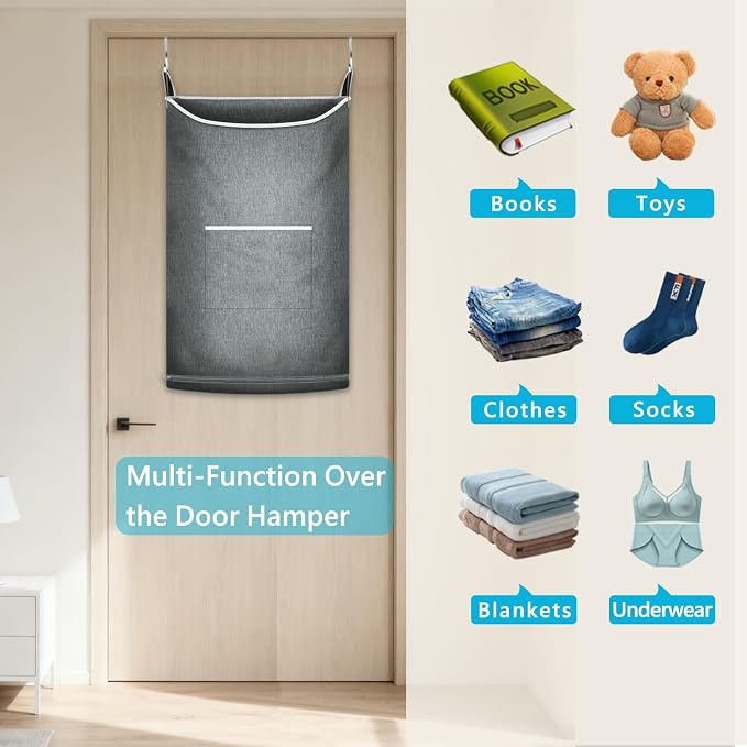 XL Hanging Laundry Hamper, Over the Door Laundry Hamper and Baskets, Wide Opening Hanging Laundry Bag,Hanging Hamper for Bathroom,Dorm,Chirstmas Gifts(Heather Grey, 36x22 Inch) - Image 4