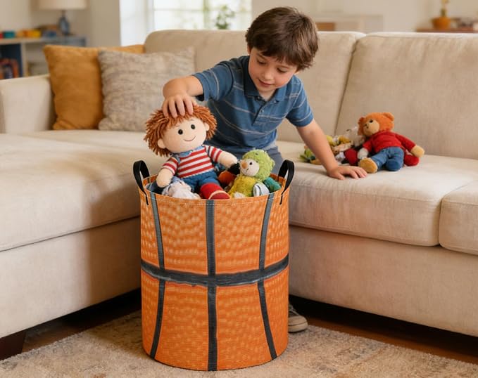 Kids Laundry Basket Basketball Hamper for Nursery Boys Hamper Cute Kids Storage Bin Room Decor for Home(Basketball) - Image 6