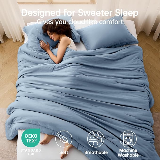 MUXHOMO Full Comforter Sets, All Season Ultra Soft Down Alternative Bedding - 3 Piece Lightweight Bed Set Includes 1 Comforter (82"x86") and 2 Pillow Shams (20"x26"), Sea Blue