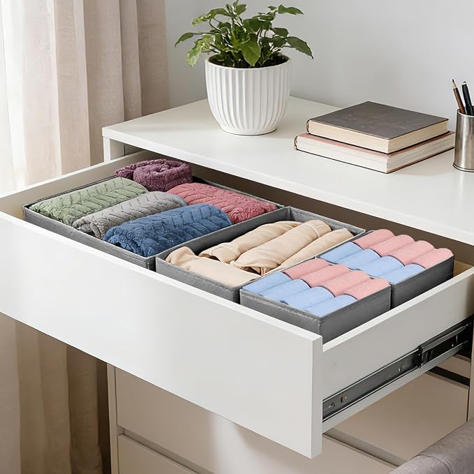 Drawer Organizer Clothes, 16 Pack Dresser Organizer Bins, Foldable Closet Organizers and Storage Fabric Dresser Bins, Shallow Drawer Dividers for Clothing, Underwears, Socks, Tie - Image 6