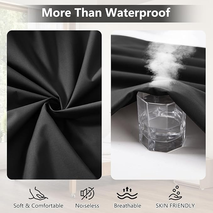 Full Mattress Protector Waterproof, Breathable Noiseless Bed Cover with Deep Pocket 6"-18", Machine Washable Mattress Cover Full for Bedroom, College Dorm, Hotel (Black, 54'' X 76'')