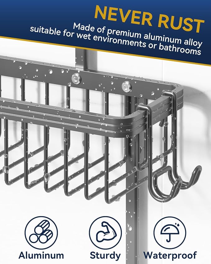 YASONIC Shower Caddy Hanging, Never Rust Shower Organizer Hanging, Aluminum Shower Racks for Inside Shower with Hooks for Razor, Bathroom Organizers and Storage with Soap Holder, Grey - Image 4
