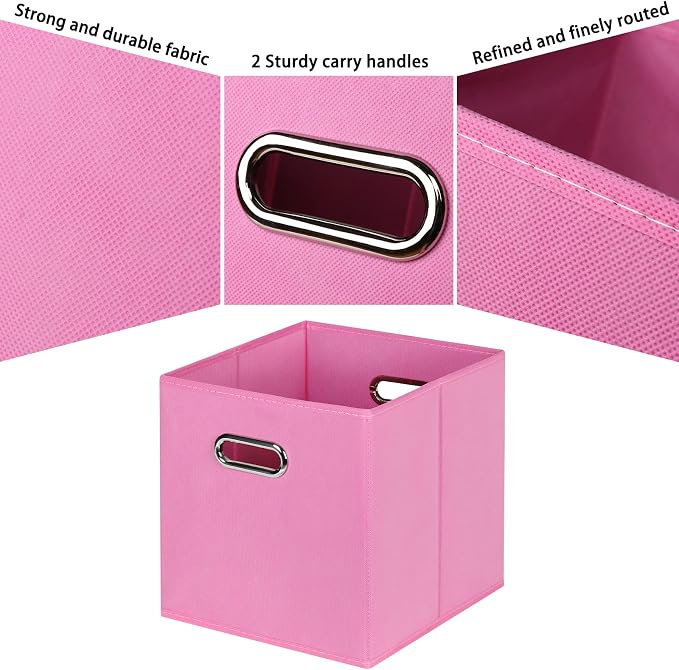 Black Fabric Cubby Storage Bins,13x13x13 Inches ,Cube Organizer Bin Foldable Storage Boxes with Dual Handles Fabric Organizer Box and collapsible Storage basket,Set of 6,Pink - Image 7