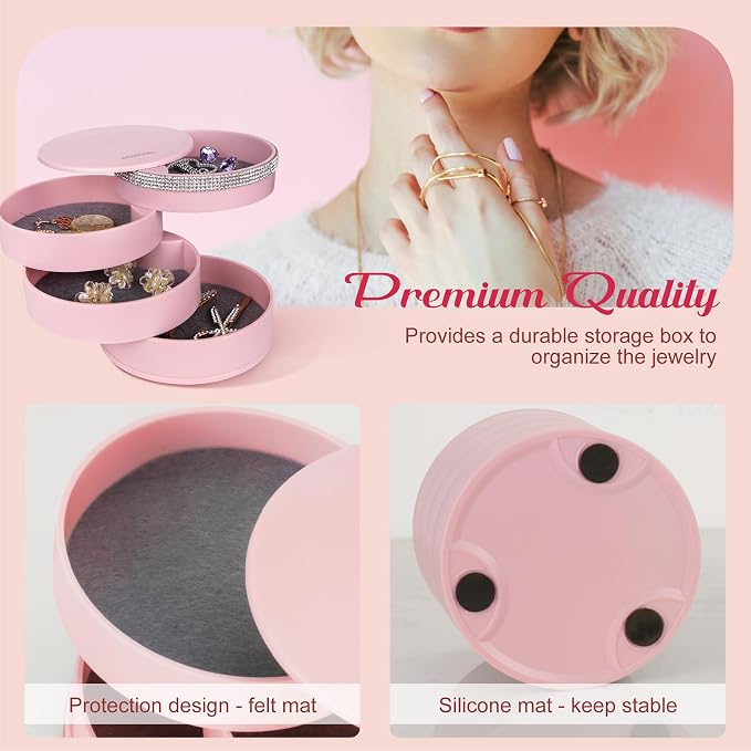 CONBOLA Jewelry Holder Organizer, Christmas Gifts Ideas for Women, Small Jewelry Storage Box Earring Holder, 5-Layer Rotating Jewelry Storage Tray with Lid for Bracelets Rings Bracelets - Image 7