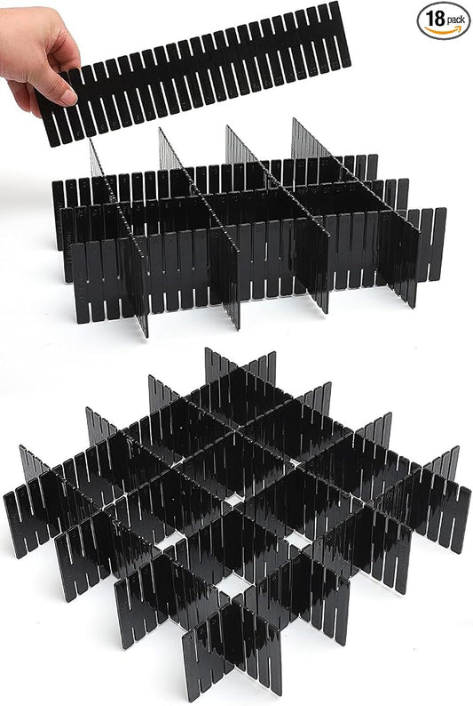 18Pcs Drawer Dividers, Adjustable Drawer Organizer for Socks, Underwear, Makeup, Can Help Tidy Kitchen, Bedroom, Dresser Black by Flytianmy