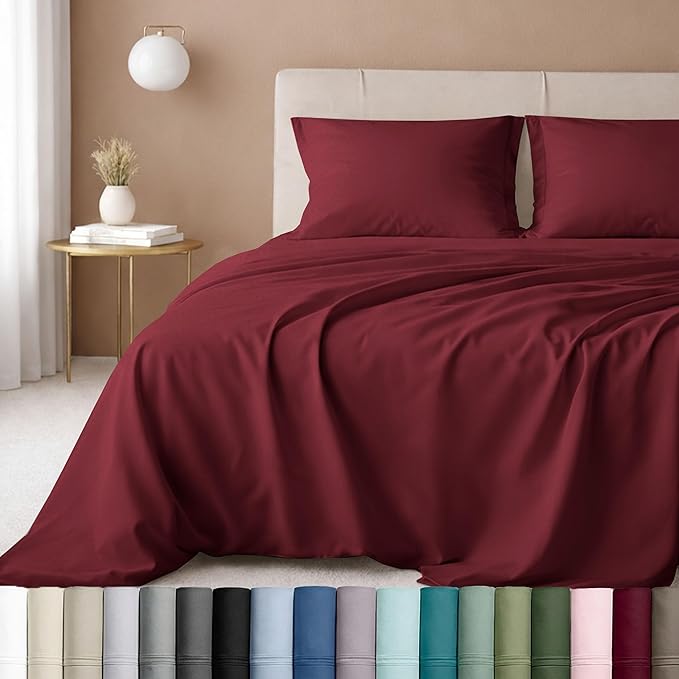 California Design Den Deep Pocket King Sheet Set - Luxury 600 Thread Count Bed Sheets 100% Cotton Sateen, King Size Sheets Set - Brick Red
