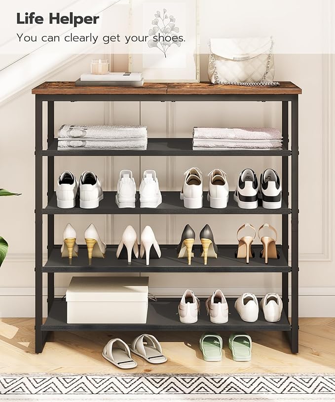 HOOBRO Shoe Rack, 5 Tier Shoe Storage Organizer with 4 Oxford Fabric Shelves and Top Panel, Holds 16-20 Pairs of Shoes, for Entryway and Closet, Industrial, Rustic Brown BF50XJ01 - Image 5
