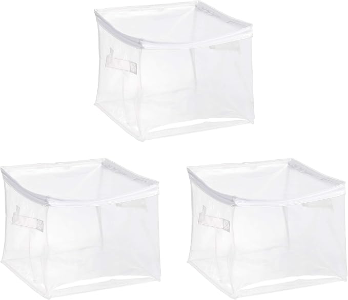Amazon Basics Clear Zippered Storage Bags for Closet Organization, Stackable Clothing and Linen Storage Containers, 3-Pack by AmazonBasics