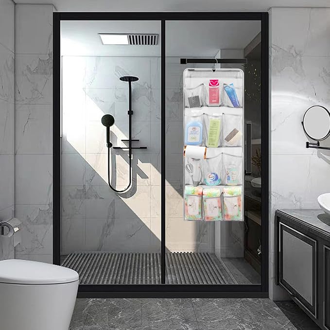Mesh Shower Organizer Hanging Caddy Quick Dry Bathroom Storage for Toiletry Accessories with Rotating Hanger (12 Pockets) - Image 5