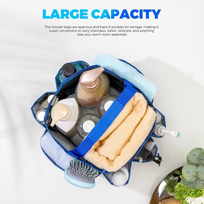 Mesh Shower Caddy Portable for College Dorm Room Essentials with 8-Pocket Large Capacity,Quick Dry Shower Bag for Bathroom, Beach,Gym - Image 5