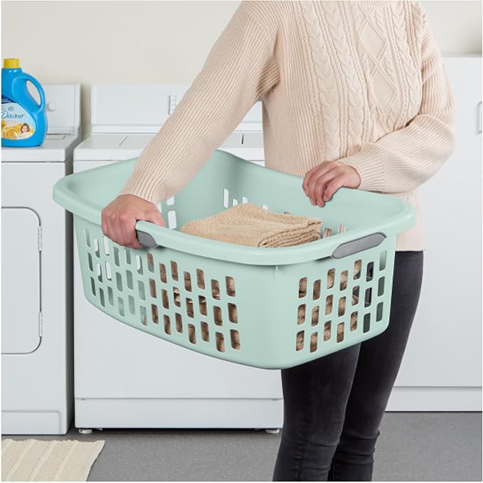Sterilite 24 Pack HipHold Laundry Basket, Plastic Rectangle Clothes Hamper with Comfort Grip Handles & Reinforced Rim, 1.5 Bushel Capacity, Mint - Image 4