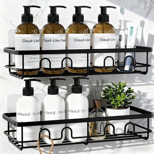 Adhesive Shower Caddy, Large Capacity Shower Racks for Inside Shower, No Drill Bathroom Shower Organizer and Storage, 2 Pack Black Bathroom Shelves, Home Decor Rv Accessories, Apartment by Dimyno