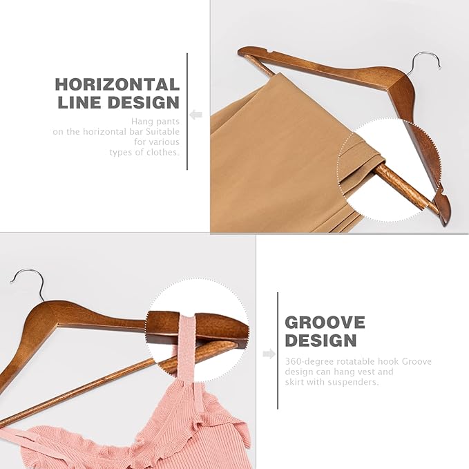 HOUSE DAY Wooden Hangers 10 Pack, Heavy Duty Wood Coat Hangers for Closet, Smooth Finish Wooden Suit Hanger with Non Slip Pants Bar, Sturdy Wood Clothes Hanger, Walnut - Image 3