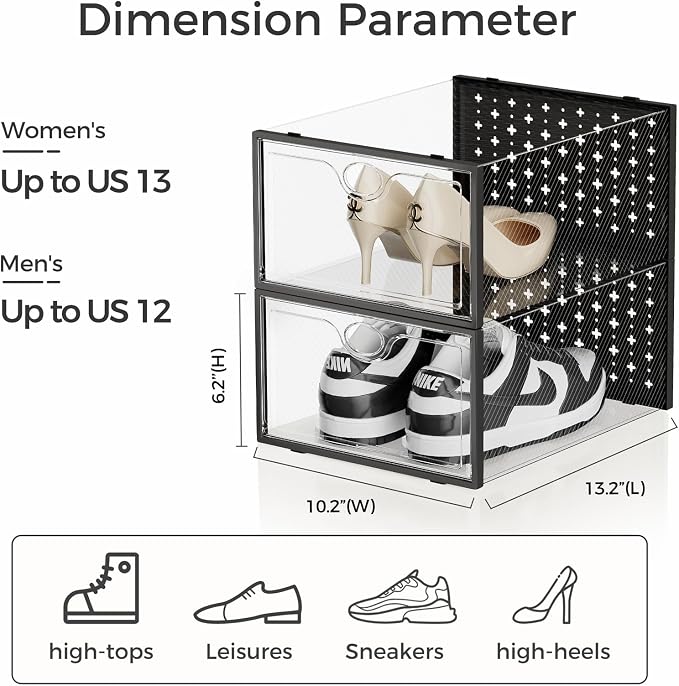 Pinkpum 15 Pack X-Large Shoe Storage Boxes Fit Size 11, Shoe Organizer for Closet Clear Plastic Stackable Shoe Dispaly Case Bins Holder, Sneaker Storage for Sneakerheads Black - Image 2