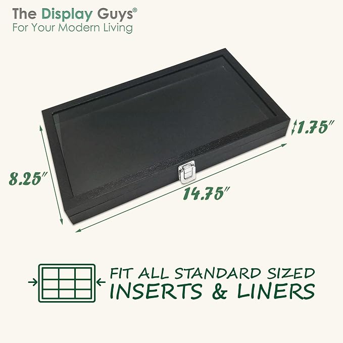 TheDisplayGuys For Your Modern Living Wooden Travel Jewelry Case w. Tempered Glass Lid Display - standard size - Ring Earrings Storage, Drawer Organizer (Black) by The Display Guys - Image 2