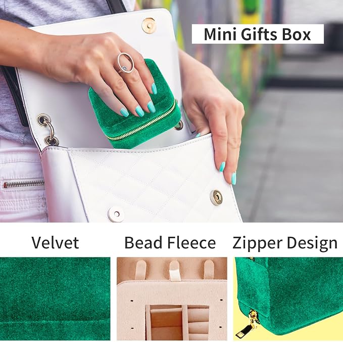 Travel Velvet Jewelry Box with Mirror, Mini Gifts Case for Women Girls, Small Portable Organizer Boxes for Rings Earrings Necklaces Bracelets - Image 4