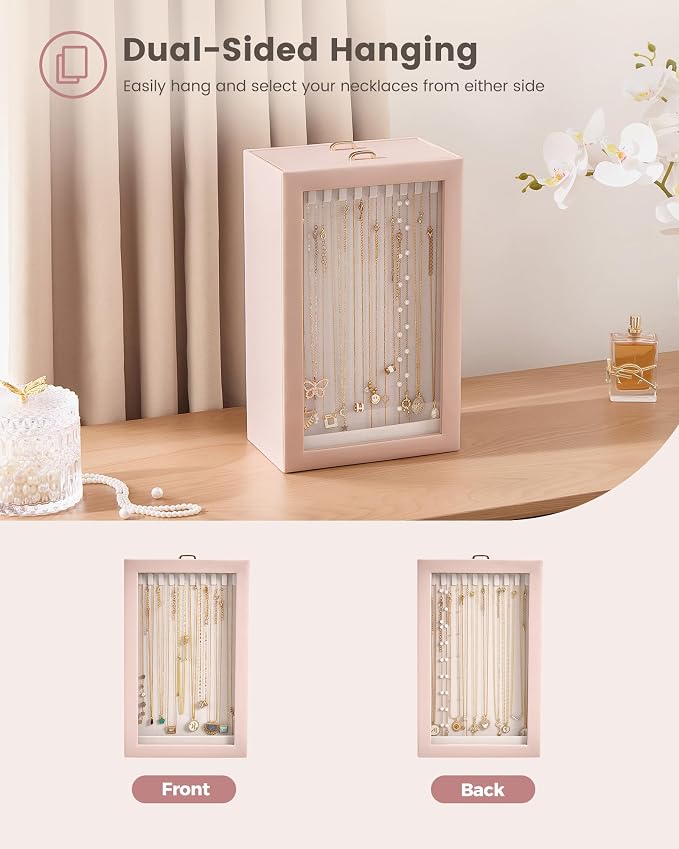 Lolalet Upgraded Double-Sided Hanging Necklace Organizer Box, Jewelry Display Case with Double-Sided Clear Window for Necklaces Bracelets, Tangle-Free Necklace Storage Box, Mothers Day Gift - Image 5