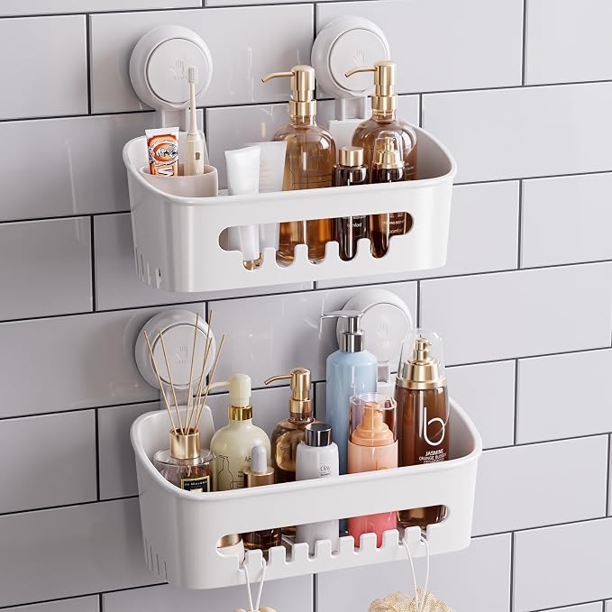 TAILI Shower Caddy Suction Cup 2 Pack, Heavy Duty Bathroom Organizer, Removable Shelves for Inside Shower, Shampoo, Waterproof Suction Plastic Storage for Bathroom Accessories Holder, White by TAILI