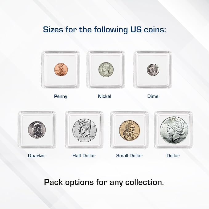 BCW 2x2 Snap Holder - 25 ct Quarter Case | Archival Safe Protector | Crystal Clear Polystyrene Display Box | Ideal for US Washington Quarters | Collectors Holder