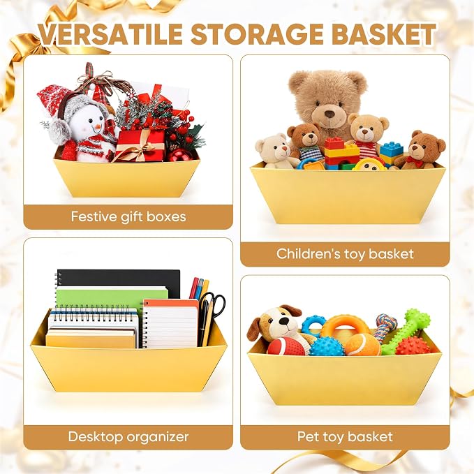 AFOROEOA 6PACK Gold Baskets for Gifts Empty, 12x10x4” Thick Cardboard Gift Basket Kit with 6 Bows & 6 Bags - Kraft Empty Gift Baskets for Christmas, Weddings, Birthdays, Holiday Gifting - Image 9