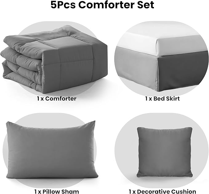 LUX Décor 4pc Twin Comforter Set, All-in-One Bed in a Bag, Includes 1 Comforter, 1 Pillow Shams, 1 Decorative Pillow & 1 Bed Skirt