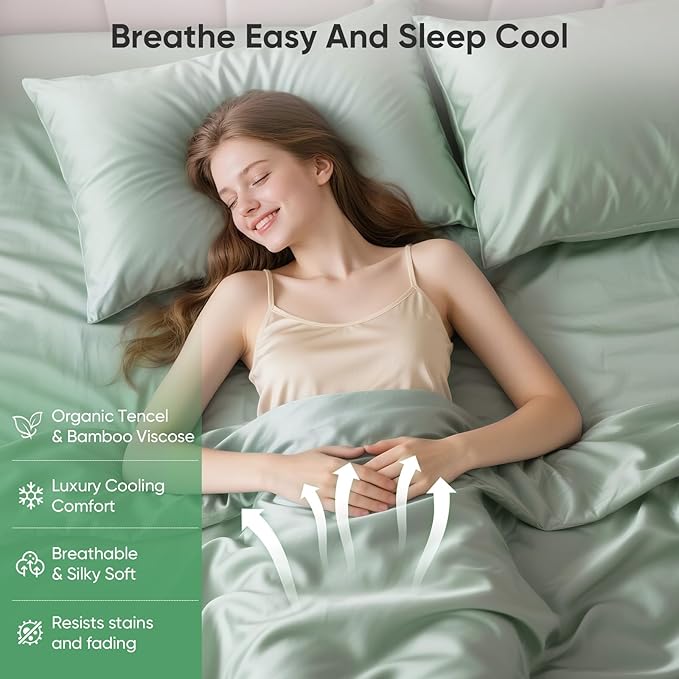 Luxury Organic Tencel & Viscose from Bamboo Cooling Sheet Set,Silky Soft Lyocell Sheets with Deep Pocket, Hypoallergenic & Breathable Bedding with Pillowcases (Sea Glass, California King)