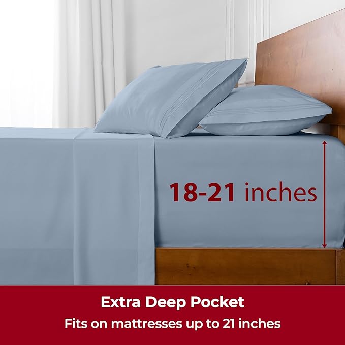 Mellanni Extra Deep Full Sheets - 4 PC Iconic Collection Bedding - Hotel Luxury, Ultra Soft, Cooling Bed Sheets - Wrinkle, Fade, Stain Resistant (Full, Blue Hydrangea)