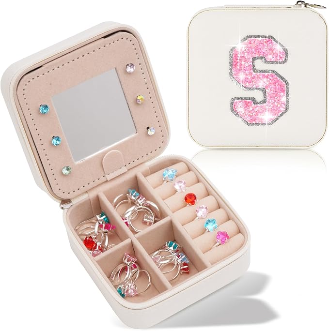 Uygafly Travel Jewelry Case - Personalized Jewelry Box for Women,Small Cute Jewelry Organizer Storage Aesthetic,Travel Essentials Birthday Gifts | Cream,S by Uygafly