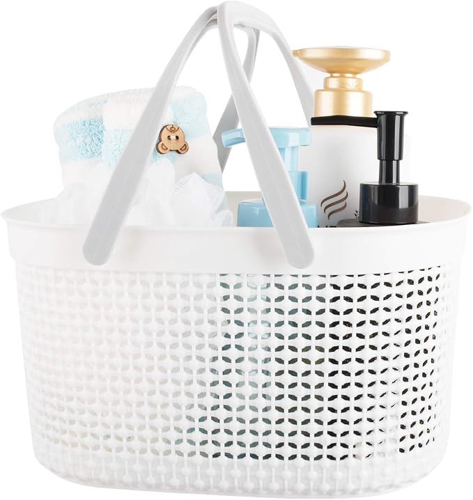 rejomiik Portable Shower Caddy Basket, Plastic Organizer Storage Tote with Handles for Bathroom, College Dorm, Kitchen, White by rejomiik