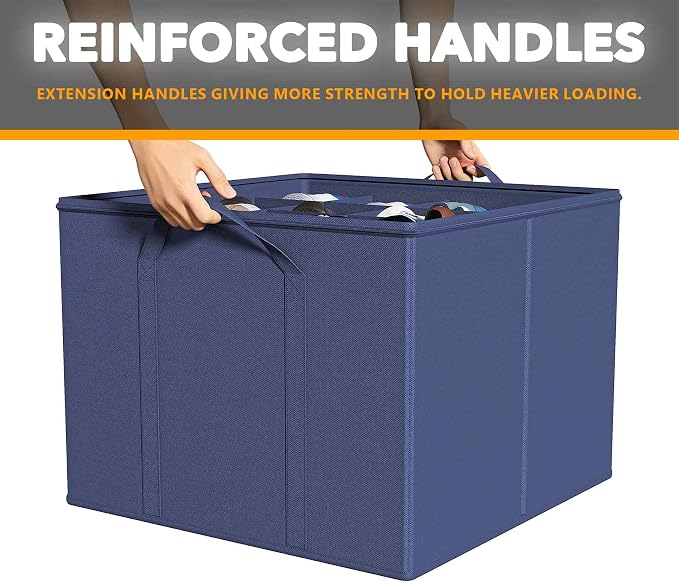 SpaceAid Shoe Organizer for Closet, 2 Pack Foldable Shoe Storage Containers Baskets Boxes Bins w/Adjustable Dividers, Fits 16-32 Pairs, Blue - Image 5