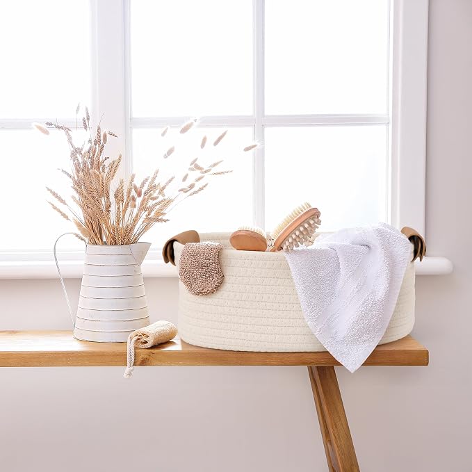 Beautiful Storage Basket Set of 5 - Sturdy Cotton Rope Baskets for Shelves Are Perfect for Organizing Your Home - Quality Storage Bins Easily Fit With Any Nursery or Bedroom Decor - Image 8