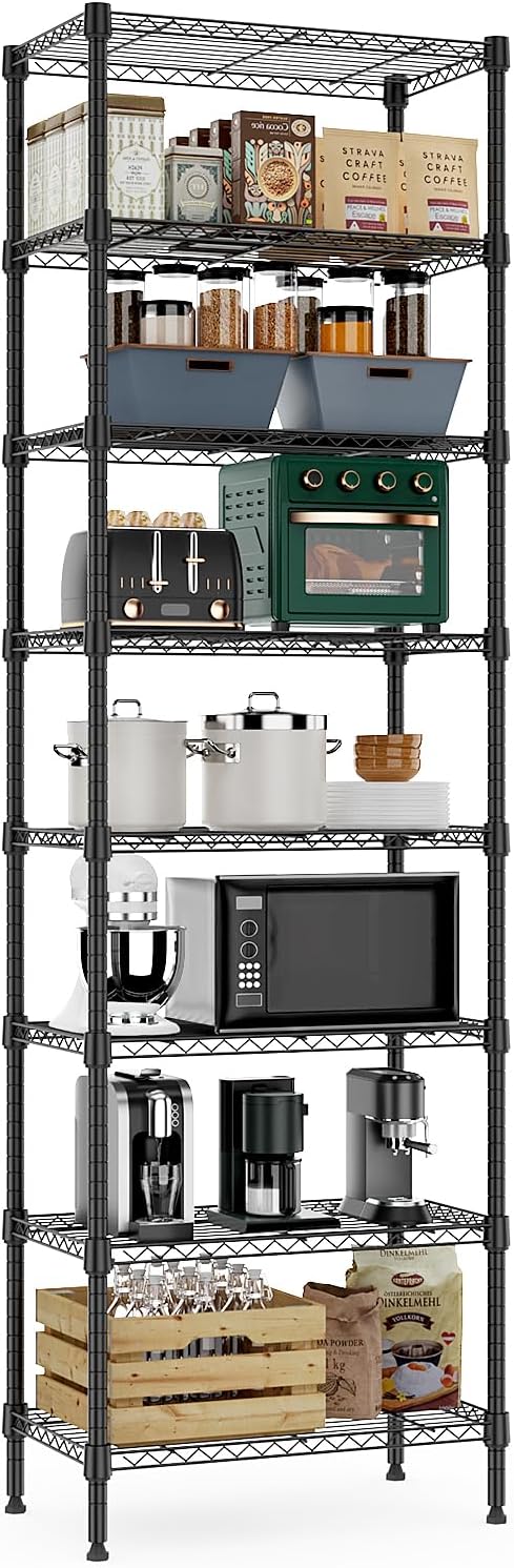 M MZG 8 Tier 2000 lbs Storage Rack Metal Wire Shelving Unit, Storage Standing Shelf Organizer for Laundry Bathroom Kitchen Pantry Closet Garage Basement Utility Room, Black 13.8" D x 23.6" W x 79.5" H by MEIGAOPLASTICANDMETALHKCOLIMITED