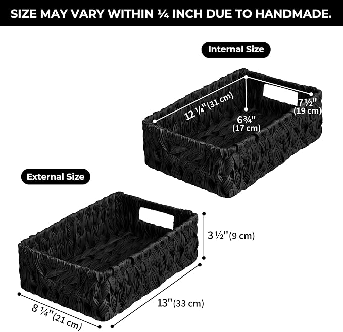 GRANNY SAYS Wicker Storage Basket, Decorative Woven Baskets for Storage, Waterproof Baskets Organizer, Wicker Basket for Organizing, 2-Pack, Black - Image 2